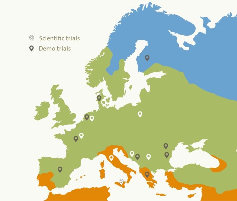 Mapa de las zonas donde se han probado los bioestimulantes P4P segun las zonas climaticas