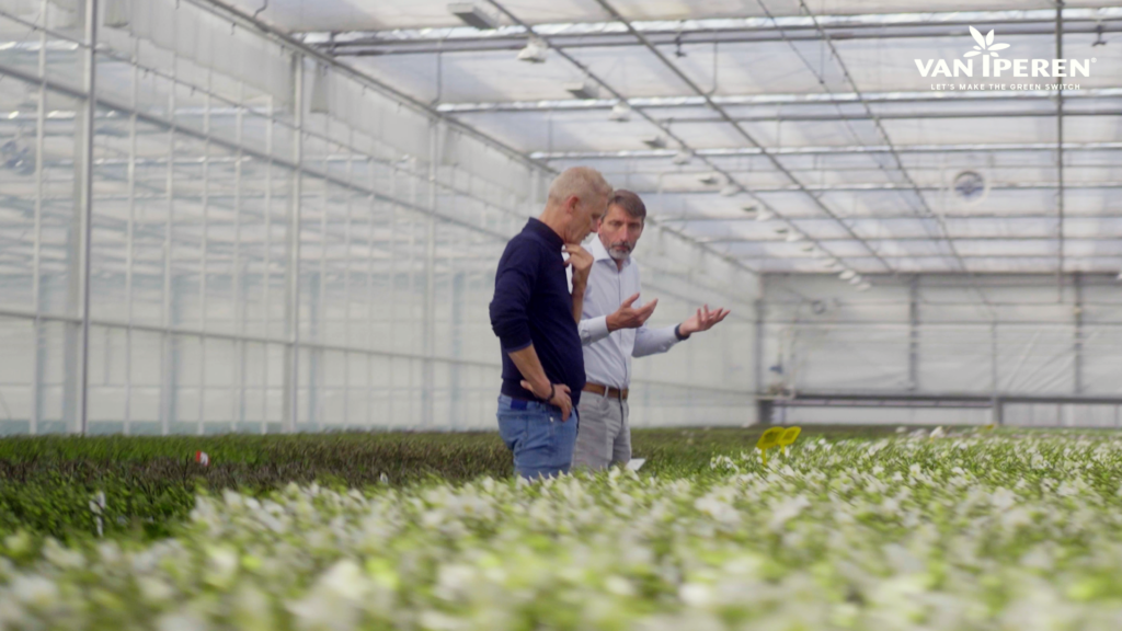 Rob et Willem examinent le processus de production d'orchidées dans OK Plant