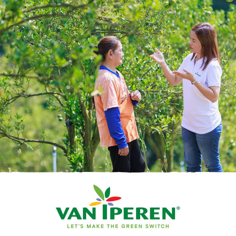 Van Iperen Team talks to a citrus grower about Fruit maturation with WAKE-up Liquid